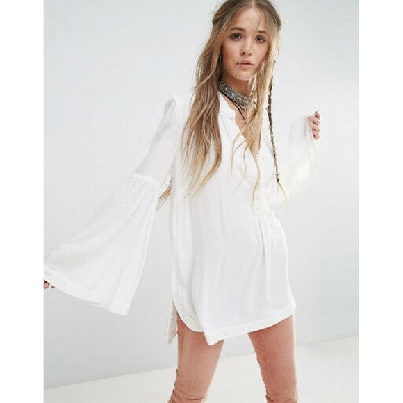 Free People Easy Girl Top Size M White Tunic - Picture 2 of 8